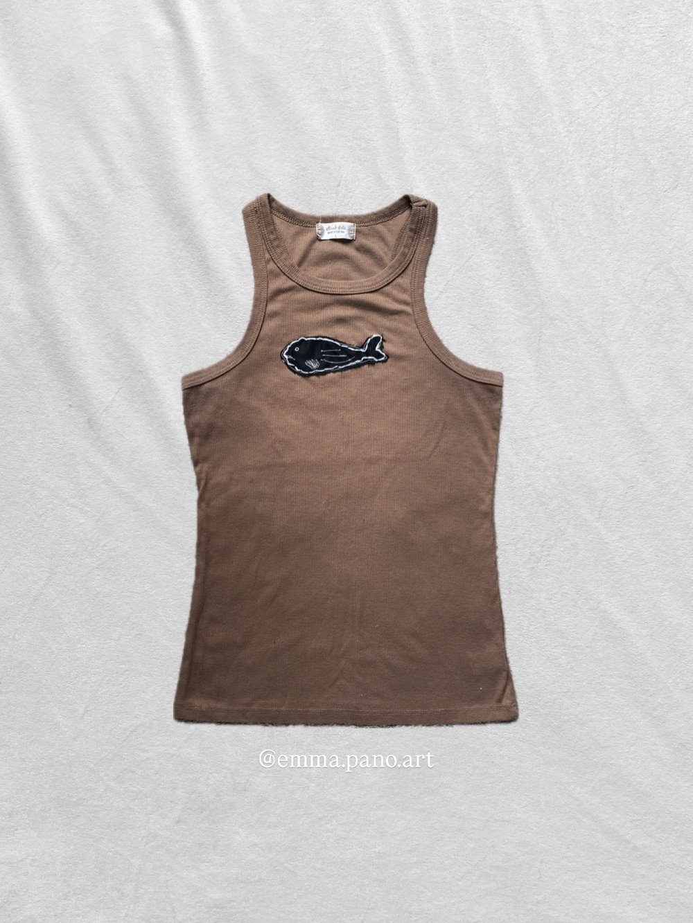 Altar'd State Brown Tank Top with patchwork embroidered fish